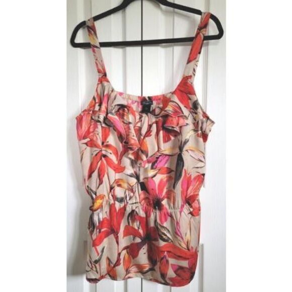 Ann Taylor Floral Cami Tank Top Blouse Size XL‎ Tan/Red Floral Adjustable - Picture 1 of 4